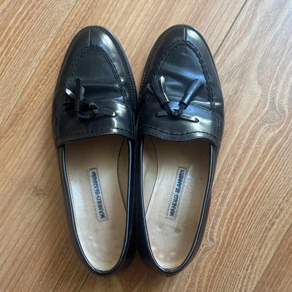 Manolo Blahnik Black Tassel Loafers